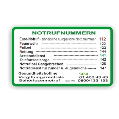 Abbildung von NOTRUFNUMMERN Aufkleber für Österreich Notruf Nummer Aufkleber(RP42/1) (19cm x 11,5cm)