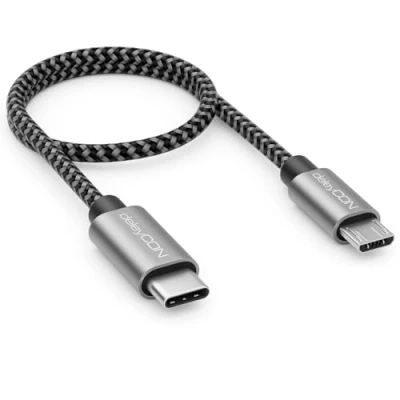 Abbildung von deleyCON 0,30m USB C auf Micro Kabel Adapter 30cm Kurz Ladekabel &amp; Datenkabel in Beide Richtungen Kompatibel mit Handy Smartphone Tablet Ladegerät Notebook usw. Schwarz