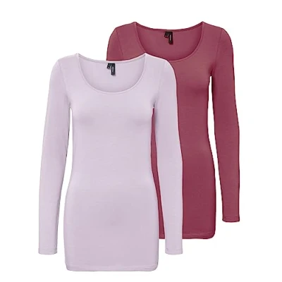 Abbildung von VERO MODA Damen VMMAXI My LS Soft Long U Neck GA 2P, Lavender Fog/Hawthorn Rose, XL