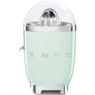 Abbildung von SMEG, Elektrische Zitruspresse CJF11PGEU, tropfsicherer Auslauf und Universalkegel, rutschfeste Stellfüße, Filtersieb Presskegel aus Edelstahl, 70 W, Pastellgrün