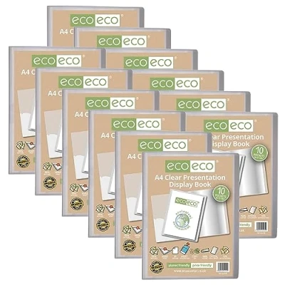Abbildung von eco Präsentationsbuch, A4, 50% recycelt, 10 Taschen, transparent, Aufbewahrungsbox, Portfolio Kunstmappe mit Kunststoffhüllen, 12 Stück, eco125 x