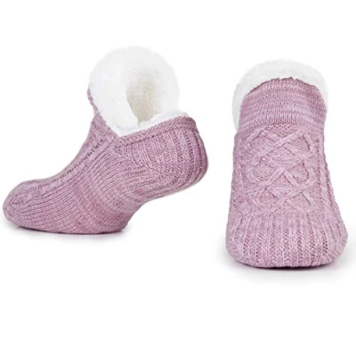 Abbildung von CityComfort Slipper Fluffy Socken für Frauen Männer Wärme Halten Socke Gestrickte Wolle Sherpa Fuzzy Bett Hausschuhe Größe 5 8 Rutschfeste (Lila)