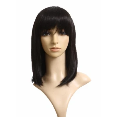 Abbildung von Prettyland Damen natürlich Schwarz Mittellange Glatte Matte wie Echthaar Alltag Frau Bob Perücke black Wig C275