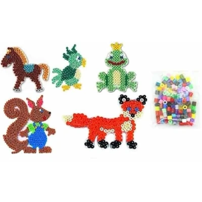 Abbildung von Hama Midi Stiftplatten Set 23 Waldtiere Eichhörnchen,Pony,Papagei,Fuchs,kleiner Frosch + 100 Gratis Perlen