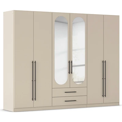 Abbildung von OTTO home Kleiderschrank "Schlafzimmer Schrank Garderobe RONDO Breiten 136/181/226/271 cm" 3 verschiedene Ausstattungen BASIC/CLASSIC/PREMIUM (inkl. SOFT-CLOSE), elegante ovale Spiegelelemente Metallgriffe IN Schwarz MADE GERMANY
