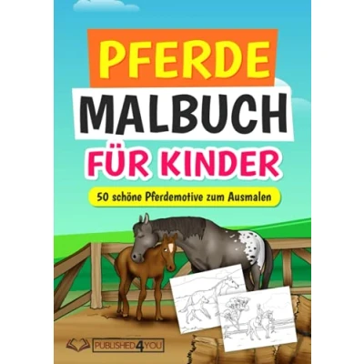 Abbildung von Pferde Malbuch für Kinder: 50 schöne Pferdemotive zum Ausmalen (mit interessanten Fakten über Pferde)