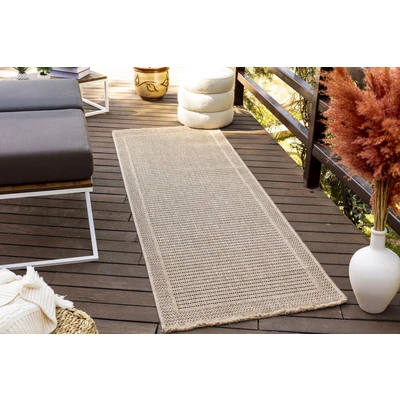 Abbildung von Livabliss Darwin Outdoor wetterfest - In und für Balkon 80x220 cm, Terrasse, Garten, Küche Boho Style draußen Dunkelbeige Schwarz
