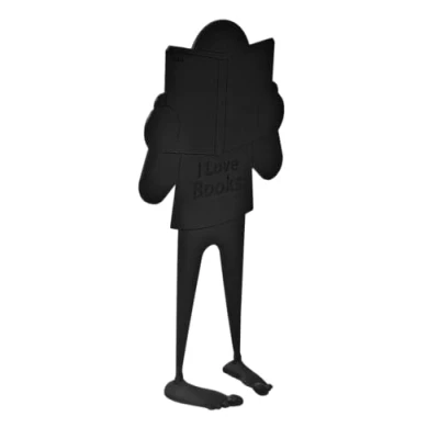 Abbildung von Balvi Book Crush Lesezeichen mit lustigem Design eine durch ein Buch platt gedrückte Figur. 13 cm g