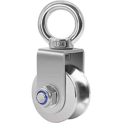 Abbildung von 48mm Umlenkrolle mit 2 Kugellager, Stahlseil, Seilrolle Fitness Edelstahl, U Typ Flaschenzug für Seile, Tragkraft 500kg