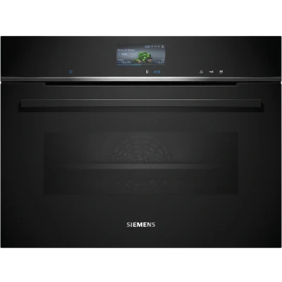 Abbildung von Siemens CS736G1B1, Smarter iQ700 Einbau Kompaktdampfbackofen, 60 x 45 cm, Schwarz, Made in Germany, Dampfgaren, Hydrolyse Selbstreinigung, Touchscreen, Air Fry, 4D Heißluft, Backautomatik, Pizzastufe