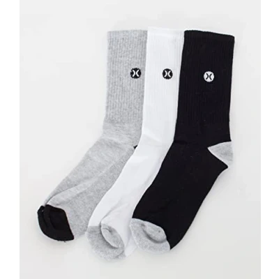 Abbildung von Hurley Herren 3pk Mens Terry 3 Stück, Icon 1/2, Frottee, Crew, Grau/Weiß/Schwarz, 42.5/45