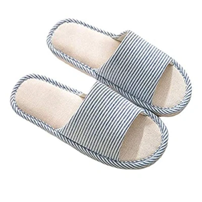 Abbildung von AioTio Frauen und Männer Cotton Flachs Casual weiches Licht offene Zehe Hausschuhe Bequeme atmungsaktive Anti Rutsch für Indoor Outdoor (40/41 EU, Blau)