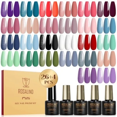 Abbildung von ROSALIND UV Nagellack Set, 30 Stück Gel Lila Rosa Blau Grün Grau Farbgel Gelnägel, Soak Off Mini Schwarz Weiß Rot für Nagel Design Nail Polish Geschenk