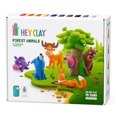 Abbildung von Hey Clay Waldtiere Set bunte Modellier Kinder lufttrockenes Ton 15 Dosen und Modellierwerkzeuge mit lustiger interaktiver Anleitung (evtl. nicht in deutscher Sprache)