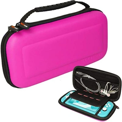 Abbildung von TECHGEAR Switch Lite Tasche hülle Harte Schutzhülle Reise und Aufbewahrungs Kompatibel für Nintendo Lite, 8 Steckplätze Spiel Karten + Zubehör [ROSA]