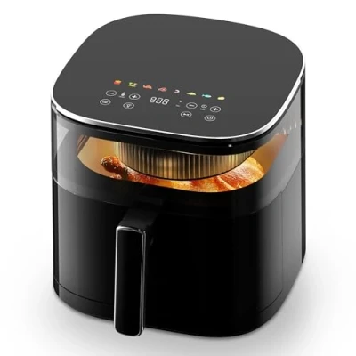 Abbildung von aeco Touch AirFryer 5,7 Liter, Heißluftfritteuse mit 270 beleuchtetem Sichfenster &amp; digitalem Display, 1700 Watt, 80 200 einstellbar, 8 Programme, inkl. Rezeptheft
