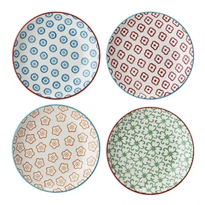 Abbildung von Bloomingville Teller klein Emma Retro Unterteller Untertassen Brotteller rund ø 13 cm, blau rot orange grün, Keramik, 4er Set