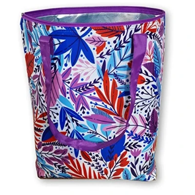 Abbildung von Werbeartikel: Wiederverwendbarer faltbarer Kühler, Einkaufstasche, Strandtasche, leicht und langlebig, mit innerem Aluminiumfutter für perfekte Kühlfunktion 25 l, Motiv: leuchtende Blumen II