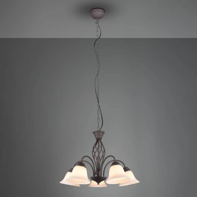 Abbildung von Trio Leuchten Pendelleuchte Rustica 101000524, Metall rostfarbig, Glas weiß matt, exklusiv 5x E14