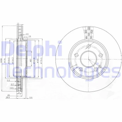 Abbildung von DELPHI BG3909 Bremsscheibe 288 25 5 Belüftet geölt unbehandelt ohne Radlager, ABS Sensorring MERCEDES BENZ: B Class, A Class