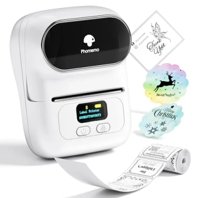 Abbildung von Phomemo Etikettendrucker M110 Mini Bluetooth Drucker, Thermodrucker, Tragbare Etikettendrucker, Kompatibel für Android und iOS, Geeignet Kleidung, Supermarkt, Schmuck Mehr, Weiß