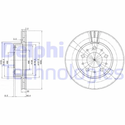 Abbildung von DELPHI BG2425 Bremsscheibe 262 22 5 Belüftet geölt unbehandelt ohne Radlager, ABS Sensorring VOLVO: 940 I Saloon, Estate, 740 Saloon