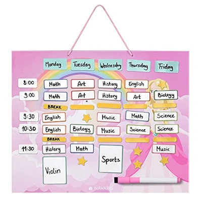 Abbildung von Navaris abwischbarer Wochenplan magnetisch 40 x 32cm mit 115 Magneten und Stift individualisierbare Magnettafel Familienplaner Wochenplaner Tafel
