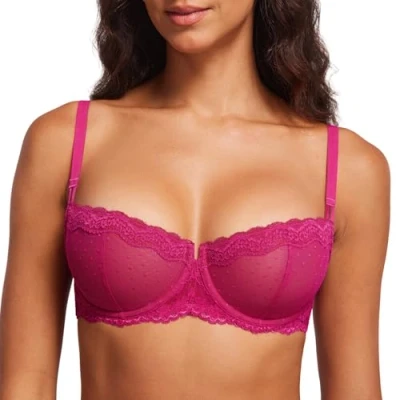 Abbildung von DOBREVA Balconette BH Damen mit Bügel Push Up Dirndl Spitze BHS Sexy Grosse Grössen Ungefüttert Granita Pink 85E