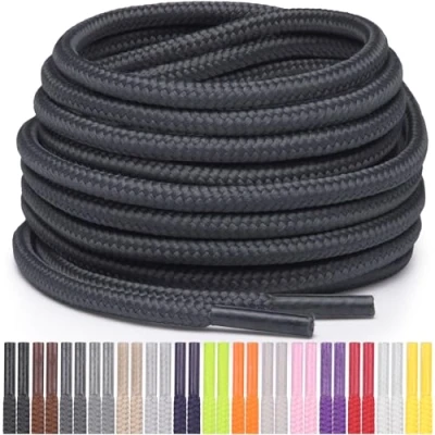 Abbildung von Miscly Schnürsenkel Rund Reißfest für Sportschuhe, Sneaker und Stiefel, Ø 4 mm (91 cm, Dunkelgrau)