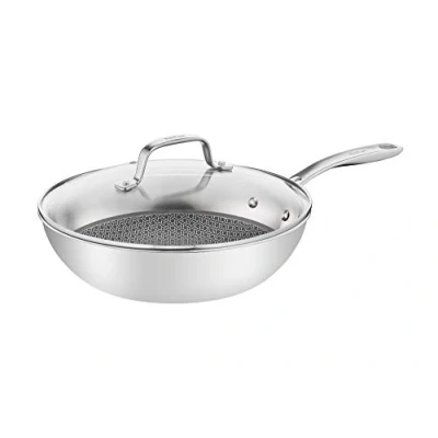 Abbildung von Tefal E49716 Eternal Mesh Wokpfanne mit kratzfester Beschichtung PFOA frei geeignet für alle Herdarten, auch Induktionsherde inkl. Glasdeckel Edelstahl 28 cm