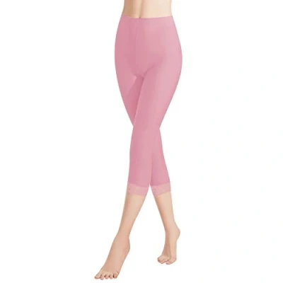 Abbildung von Libella Damen Leggings 3/4 Hose mit Spitze aus Baumwolle Capri Hohe Taille bunt Slim Fitnesshose Rosa XXL 4166
