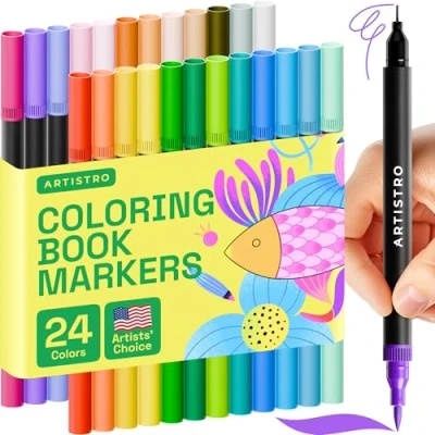 Abbildung von Artistro Marker mit Doppelspitze 24 Malmarker Pinselspitze und 0,4 mm Fineliner für Erwachsene, Bullet Journal Stifte, Malbücher kein Auslaufen