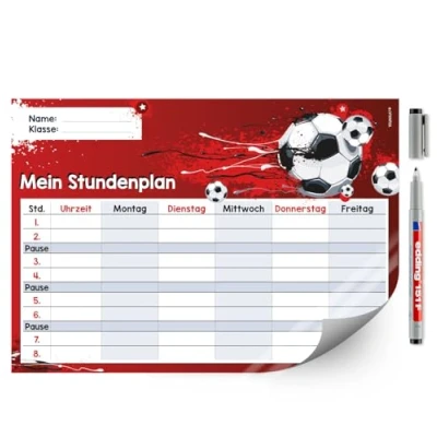 Abbildung von younikat Stundenplan abwischbar selbstklebend I Fußball rot inkl. Stift wiederbeschreibbar Schulanfang dv_644
