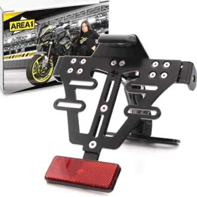 Abbildung von Area1 Premium Universal CNC Motorrad Kennzeichenhalter Nummernschildhalter + Kennzeichenleuchte Reflektor E geprüft. Kompatibel mit