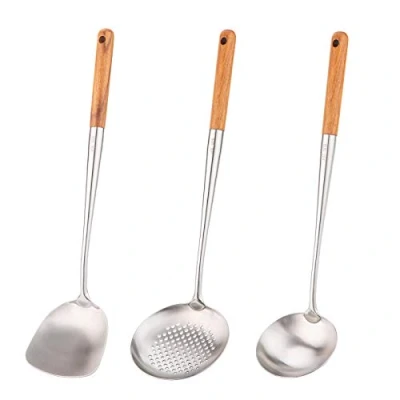 Abbildung von FJNATINH Wok Pfannenwender und Schöpflöffel, Werkzeugset, 43,2 cm, für Wok, 304 Edelstahl