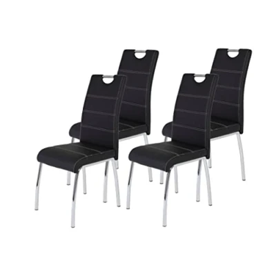 Abbildung von Hela Tische, 4er Set Esszimmerstuhl Susi, Bezug Kunstleder Schwarz, Griffmulde, Metallgestell Chrom, 43 x 61 98 cm