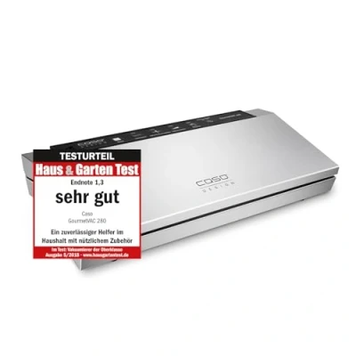 Abbildung von CASO GourmetVAC 280 Vakuumierer doppelte Schweißnaht Kolbenpumpe (15L/min) und kraftvoller Motor regulierbare Vakuumstärke &amp; Schweißzeit Inkl. 10 Beutel 20 x 30 cm