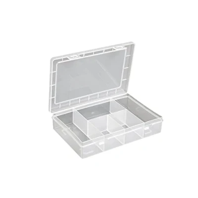 Abbildung von hünersdorff Sortimentskasten PP Eco Mini mit 5 Fächern stabile Sortierbox für Schrauben und andere Kleinteile feste Facheinteilung transparent, Durchsichtig