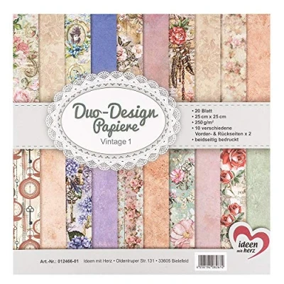 Abbildung von Ideen mit Herz Duo Design Papiere Block 20 Blatt Bastelpapier 25 x cm 250g/m² beidseitig bedruckt Designpapier, Motivpapier ideal für Scrapbooking, Basteln (Vintage 01)