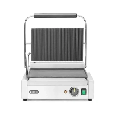 Abbildung von HENDI Kontaktgrill, Panini , sandwich &amp; Regelbar bis max. 300C, Oberseite (H)530mm, Grillfläche 340x230mm, 230V, 2200W, 430x379x(H)210mm, Edelstahl