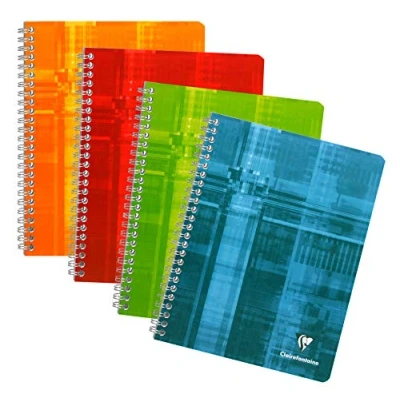Abbildung von Clairefontaine 8762C Packung mit 5 Heften Spiralbindung, 90 Blatt, 17 x 22 cm, kariert, 90g, farbig sortiert, 1 Pack
