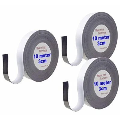 Abbildung von TUKA 30m x 30mm 1mm Magnetband Wiederbeschreibbar, Kennzeichnungsband für Lagerkennzeichen, Whiteboard, Kühlschrank, Magnettafeln usw. Beschreibbar Abwichbar Zuschneidbar, 3x10m Weiß TKD9046