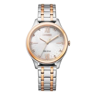 Abbildung von Citizen Damen Analog Eco Drive Uhr mit Edelstahl Armband EM0506 77A