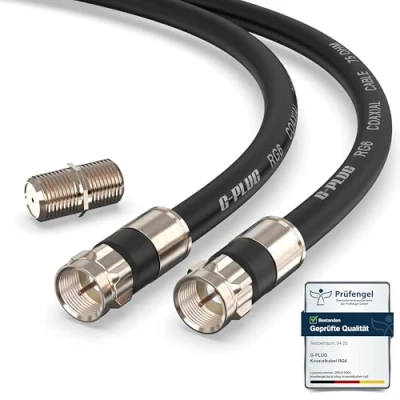 Abbildung von G PLUG Antennenkabel 10m TV Kabel Verlängerung für Sat F Stecker Koaxialkabel geeignet TV, HDTV, Radio, DVB T, C, S, S2 / Full HD Doppelgummi und RG6 Pressverbinder