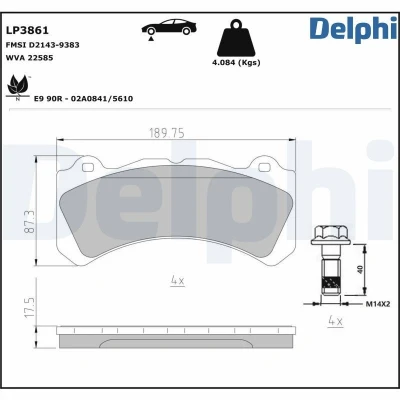 Abbildung von DELPHI LP3861 Bremsbelagsatz nicht für Verschleißwarnanzeiger vorbereitet mit Anti Quietsch Blech ohne Zubehör VOLVO: V60 I, S60 II, III