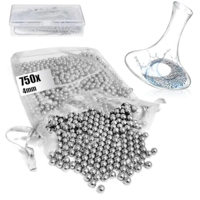 Abbildung von com four® 750x Edelstahl Reinigungsperlen mit Box Reinigungskugeln für Flaschen, Weindekanter, Isolierkannen &amp; Thermobecher rostfrei wiederverwendbar