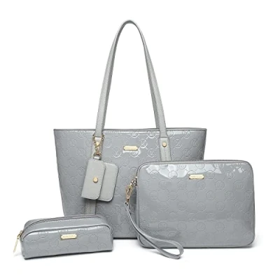 Abbildung von Miss Lulu Handtasche Damen, Tasche damen Shopper, Mittelgroß Schultertaschen 2 Pieces Set (Grau)