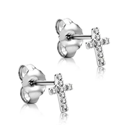 Abbildung von Orovi Ohrstecker Ohrringe Set,Damen Weißgold Kreuz mit Diamant 9Karat (375) Brillanten 0.04ct