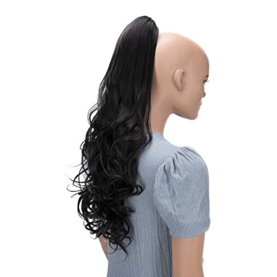 Abbildung von CAISHA 60cm Haarteil Ponytail Zopf Pferdeschwanz Haarverlängerung Voluminös Leicht Gewellt Dunkelbraun H513