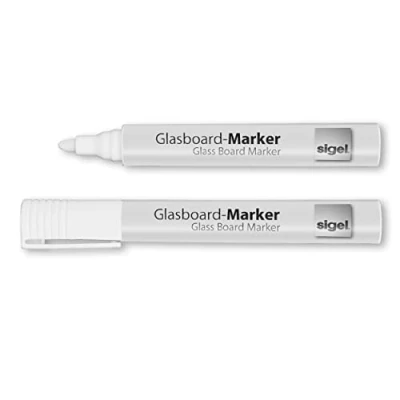 Abbildung von SIGEL GL715 weiße Glasboard / Kreidemarker, 2 Stück schreibt sofort zum Beschriften von Glas, Fenster, Spiegel sehr gut deckend abwischbar, Rundspitze 3 mm